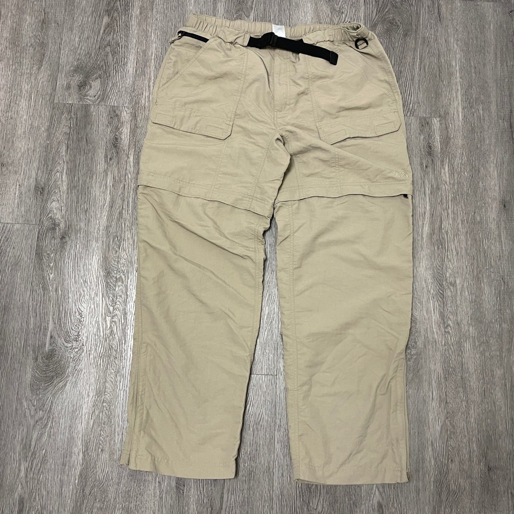 North Face Pants Mens XL Tan Convertible Cargo Hiking Belted Nylon Baggy Wide